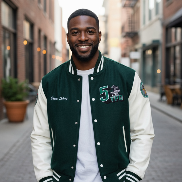 Customized Leather "5th District"  Letterman Jacket